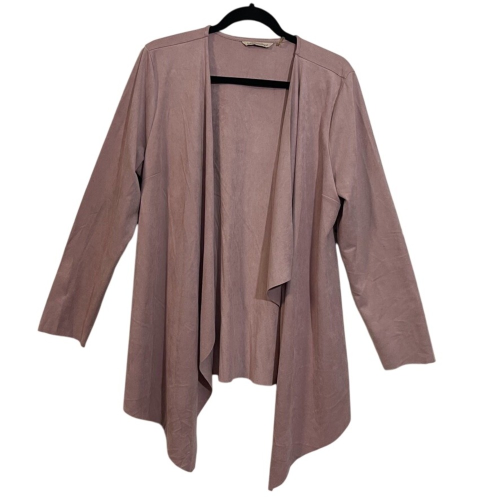 Soft Surroundings Women Faux Suede Waterfall Open Front Cardigan Dusty Rose Pink